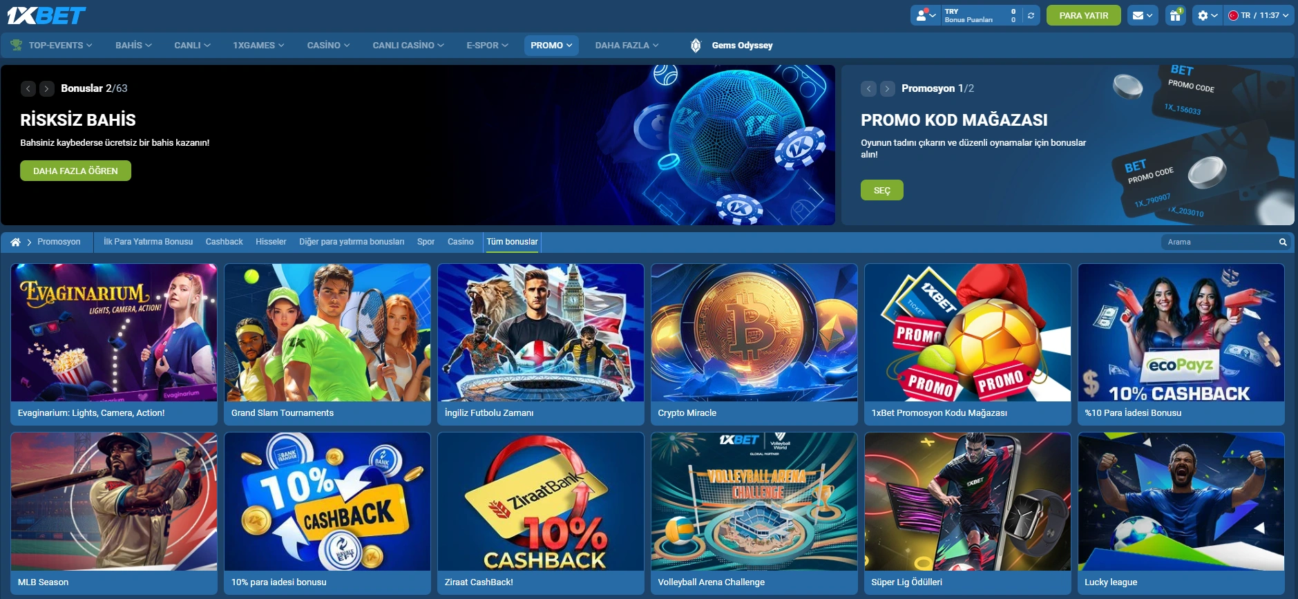 1xBet mobil uygulamasında bonuslar