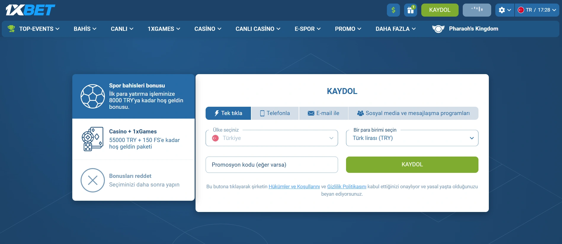 1xBet’e kayıt ve giriş